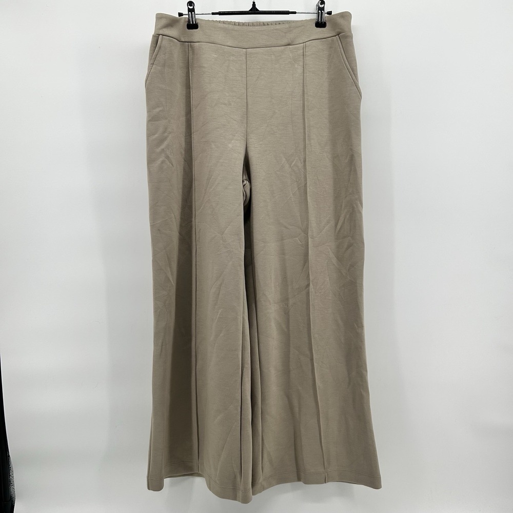 Scoop Womens L Tan Pintuck Wide Leg Pull On Pants Elastic Waist Coastal Chic NWT